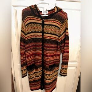 Chico’s Design Tribal/Aztec/Boho Long Cardigan Sweater 100% Wool Sz M